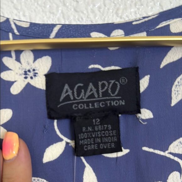 NWT- AGAPO- sleeveless Floral Mini Dress in blue and Cream - Picture 2 of 8